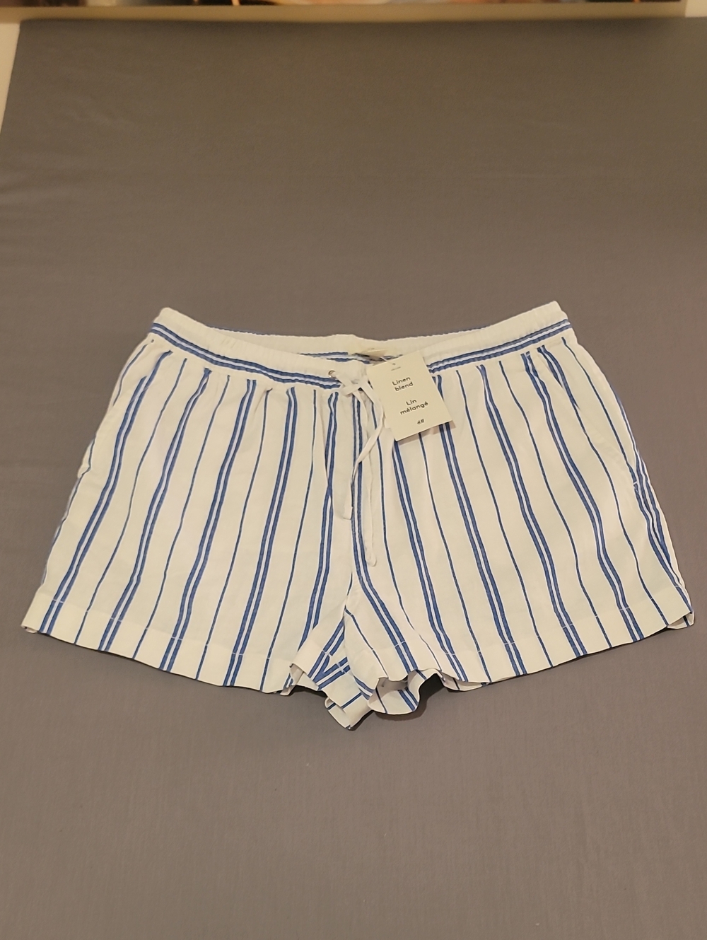 H&M White Shorts with Blue Vertical Stripes